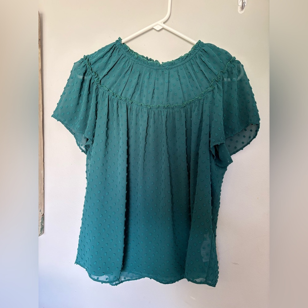 J. Crew Teal Swiss Dot Peasant Top